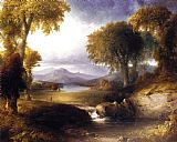 An Autumn Landscape with Cows Near a Stream Paintings - Autumn Landscape by Thomas Doughty